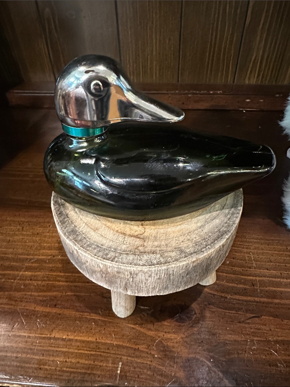 Decorative Black Glass Duck Figurine with Silver Head